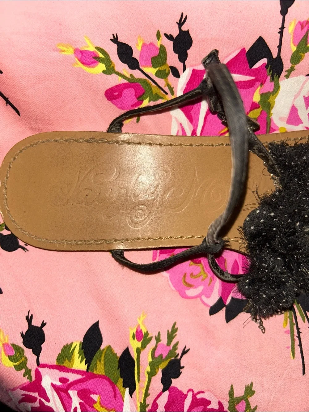 Naughty Monkey Black crystal thong sandals flip flops 90’s Y2K vintage shoes 9